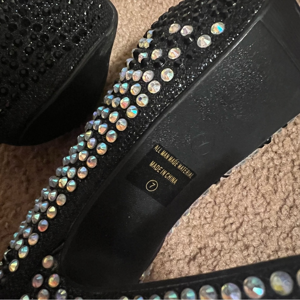 Jeru Black Sparkle Rhinestone Dress High Stiletto Platform Pumps US Size 5 1/2 - Picture 7 of 9